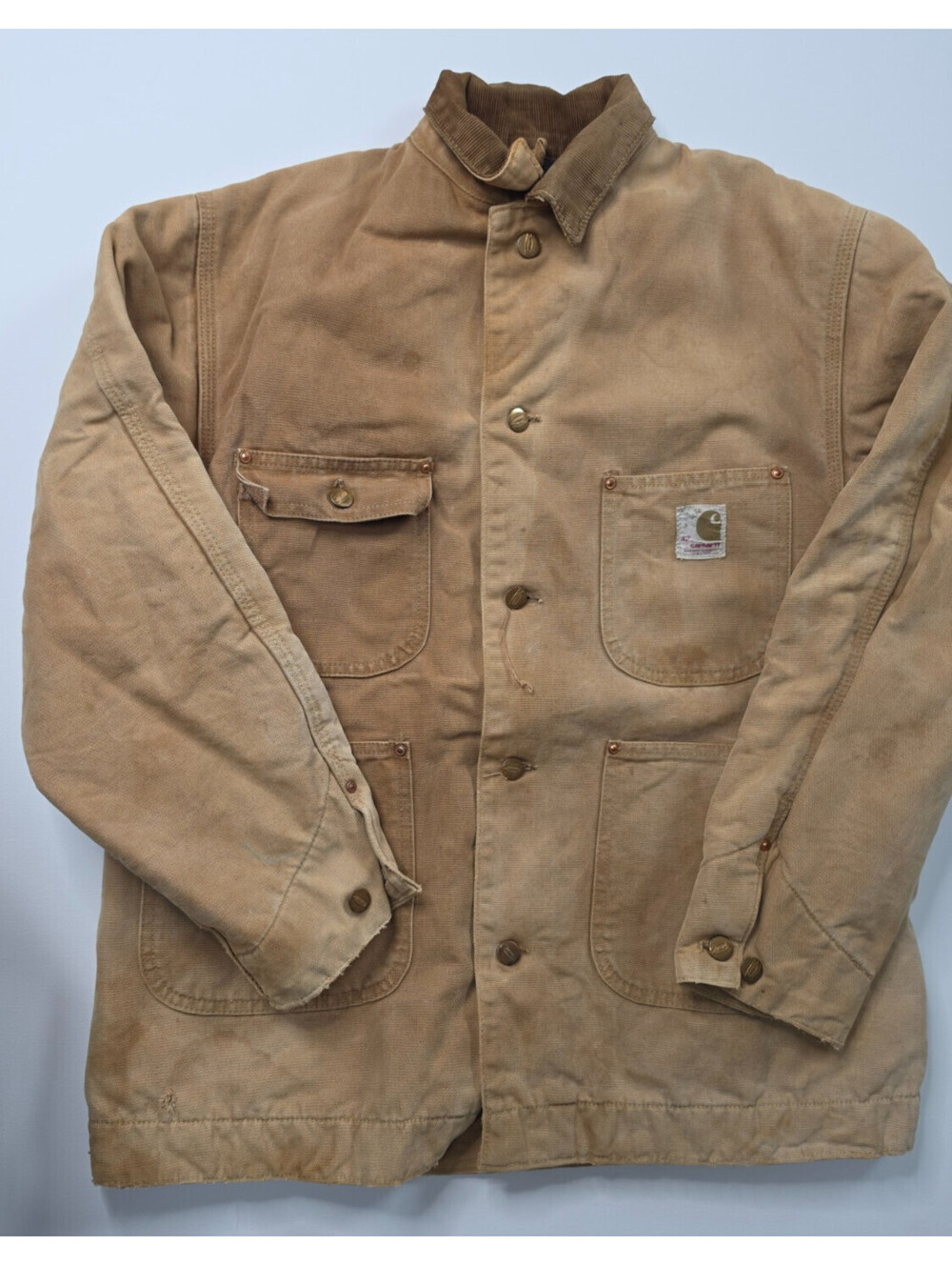 Vtg Carhartt Blanket Lined Detroit USA Lg Chore Jacket Distressed Grunge Japan